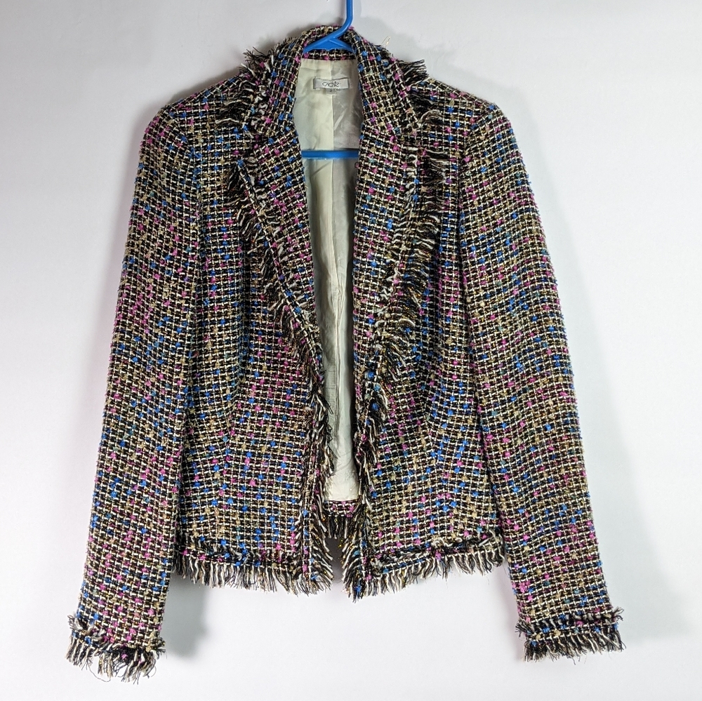 Cache blounce tweed fringe jacket blazer